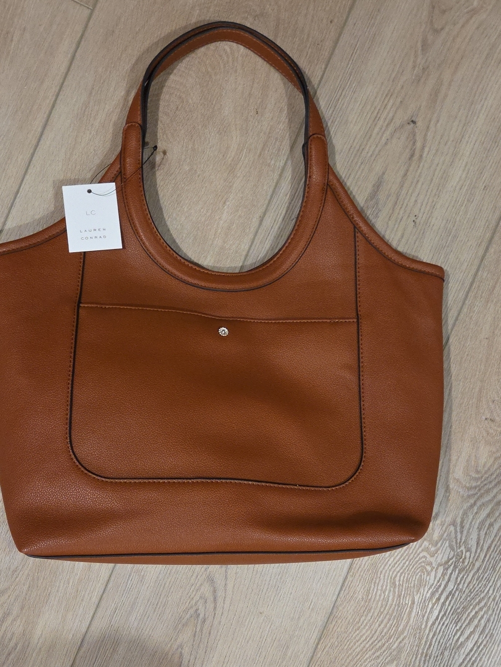 LC Lauren Conrad Cognac Brown Tote Bag with Front Pocket